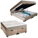 Ver imagem 1 de Cama Box Baú Casal Bipartido Suede + Colchão de Molas Ensacadas Portobel Ipanema 138x188x66cm Bege