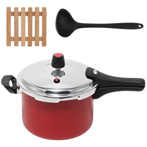 Panela de Pressão 4,5 Litros Antiaderente Fechamento Externo + Descanso Quadrado + Concha de Silicon