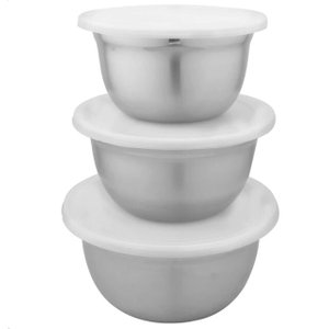 Jogo de 3 bowls Light Metal em aco inox c/ tampa em plast.