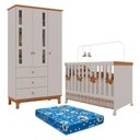 Ver imagem 1 de Berço Americano Mini Cama e Guarda Roupa Infantil Antonella 3 Portas Off White Caramelo com Colchã