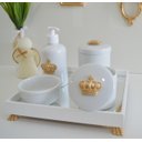 Ver imagem 2 de Kit Higiene Porcelana Bebê Banho Cuidado Quarto K014 Coroa - Dourado
