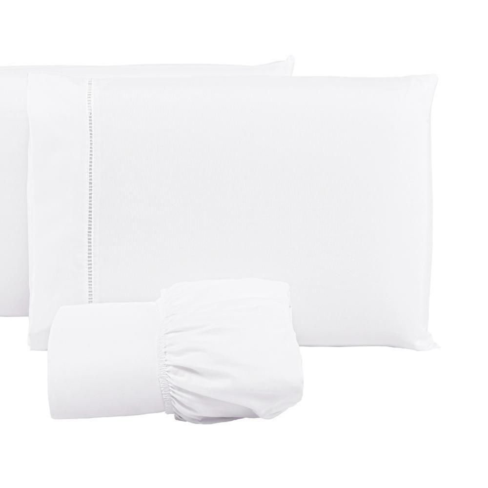 Jogo Lençol 400 Fios Ponto Palito Cama King 3pçs Poliéster - Branco ...