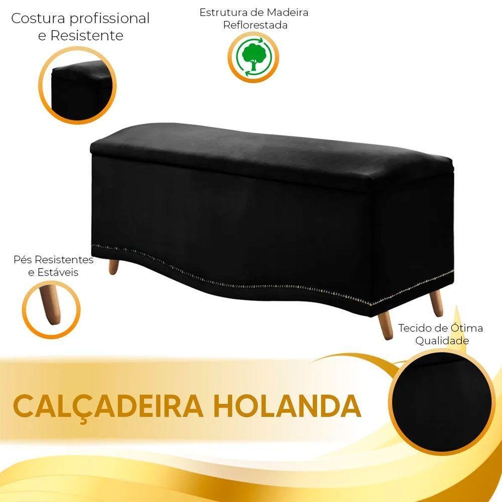 Cabeceira e Calçadeira Holanda 140cm Shop Das Cabeceiras Preto - 4