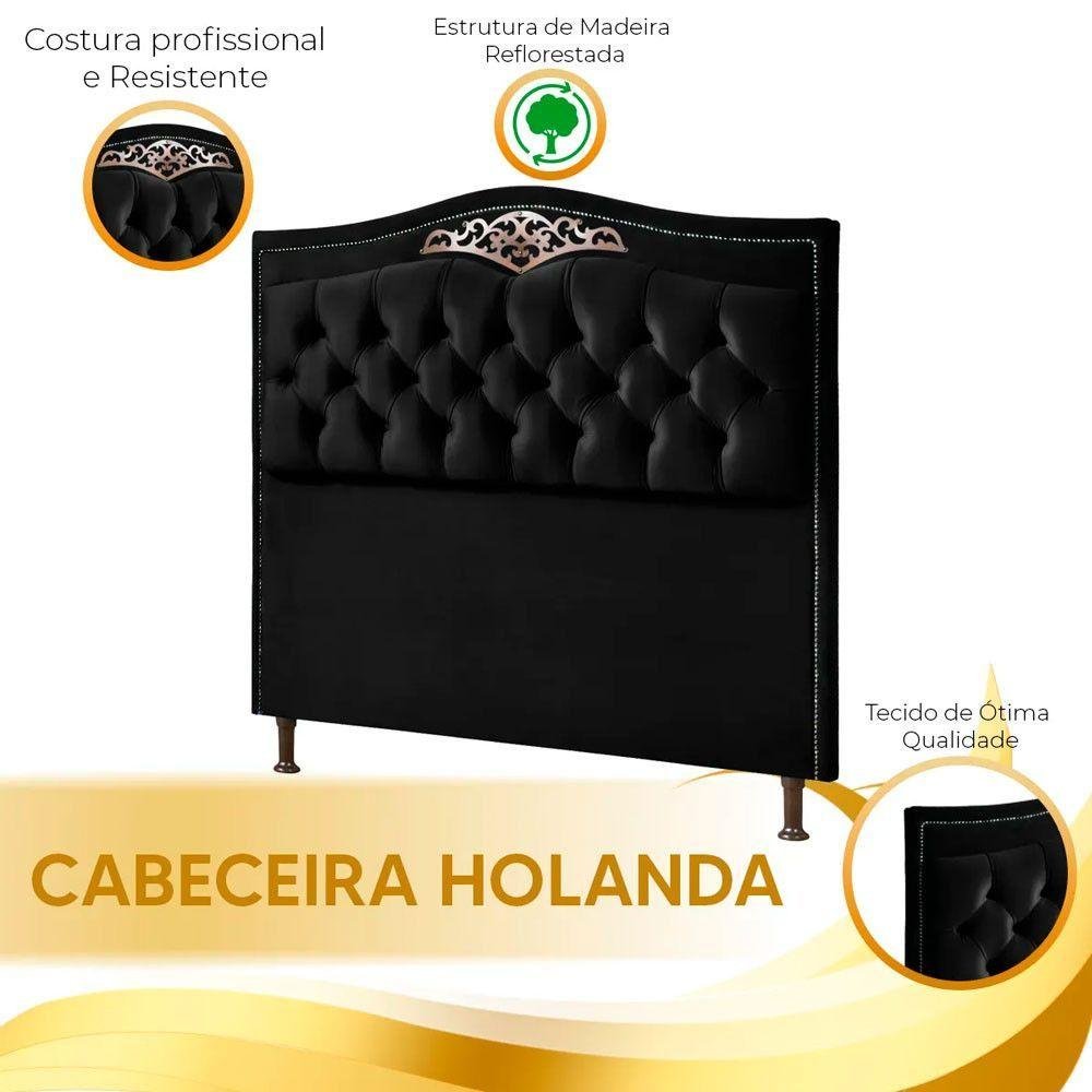 Cabeceira e Calçadeira Holanda 140cm Shop Das Cabeceiras Preto - 7