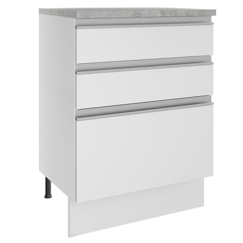 Balcão Armário de Cozinha 60 cm 3 Gavetas Branco Glamy Madesa