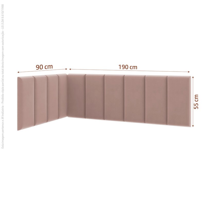 Painel Cabeceira + Proteção Lateral Para Cama Box - Tecido Suede Rose - 6