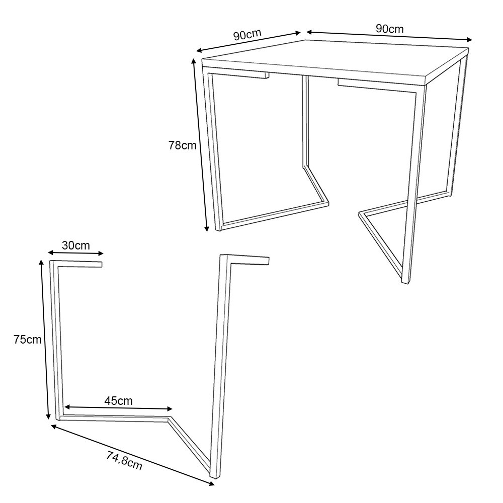 Mesa Jantar Industrial Quadrada Preta 90cm Base V Ferro Preto - 3