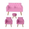 Kit Sofá 2 Lugares e 2 Poltrona Para Sala Bianca Capitonê e Puff Redondo Suede Rose - Móveis - 1