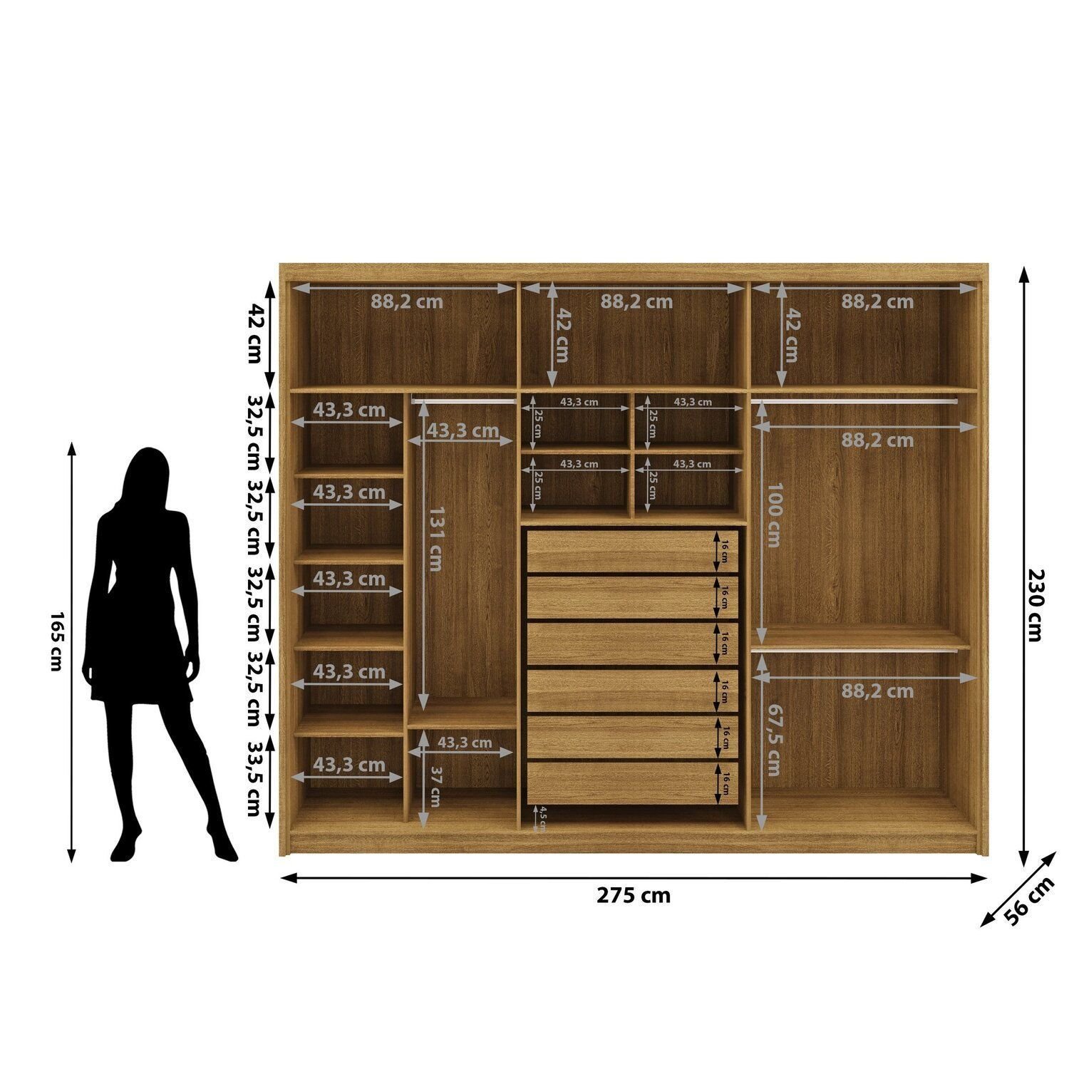 Guarda Roupa Casal 100% MDF 6 Portas 6 gavetas com Espelhos Dubai