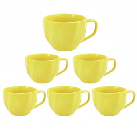 Conjunto 6 Xicaras de Porcelana Prisma Café Chá 200ml - Kit 06 Leite Colorida Caneca - Panami:amarel