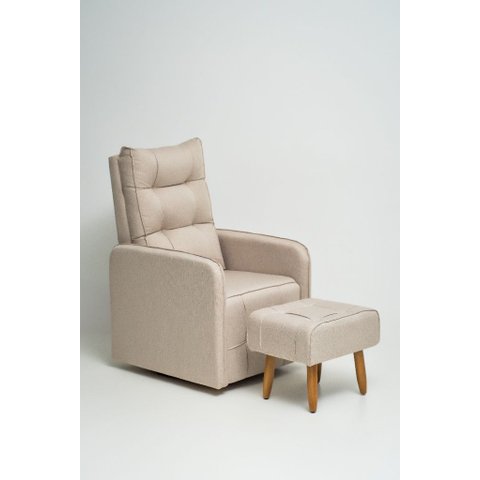 Poltrona de Amamentação Helena Soft Giratória e Reclinável + Puff Linho Bege - Lahome Decor