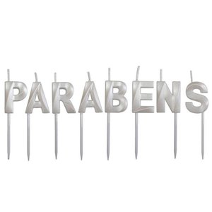 Vela Design Parabéns Branca Perolizada - 8 Un