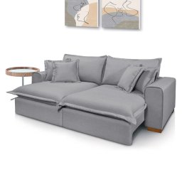 Sofá Veneza Retrátil Reclinável com Molas Ensacadas no Assento Tecido Linho Cinza Claro 2,50m - 1