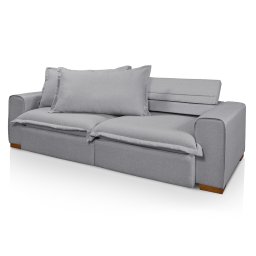 Sofá Veneza Retrátil Reclinável com Molas Ensacadas no Assento Tecido Linho Cinza Claro 2,50m - 3