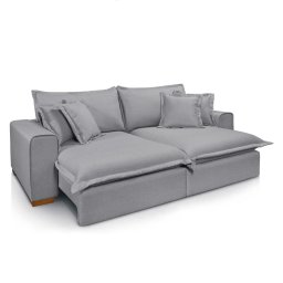 Sofá Veneza Retrátil Reclinável com Molas Ensacadas no Assento Tecido Linho Cinza Claro 2,50m - 2