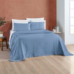 Kit Cobre Leito Colcha Nobre King 3 Peças Micropercal 200 Fios Matelado - Azul Serenity - 4