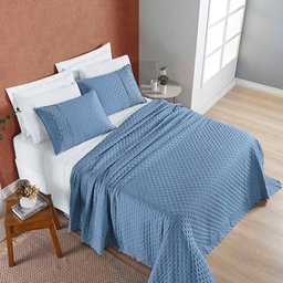 Kit Cobre Leito Colcha Nobre King 3 Peças Micropercal 200 Fios Matelado - Azul Serenity - 5