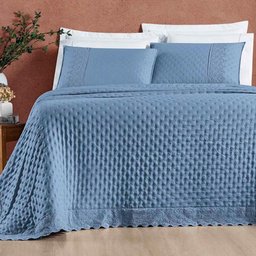 Kit Cobre Leito Colcha Nobre King 3 Peças Micropercal 200 Fios Matelado - Azul Serenity - 3