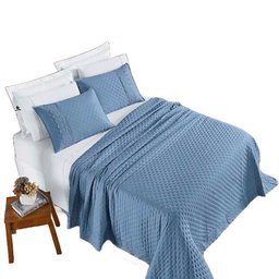 Kit Cobre Leito Colcha Nobre King 3 Peças Micropercal 200 Fios Matelado - Azul Serenity - 1