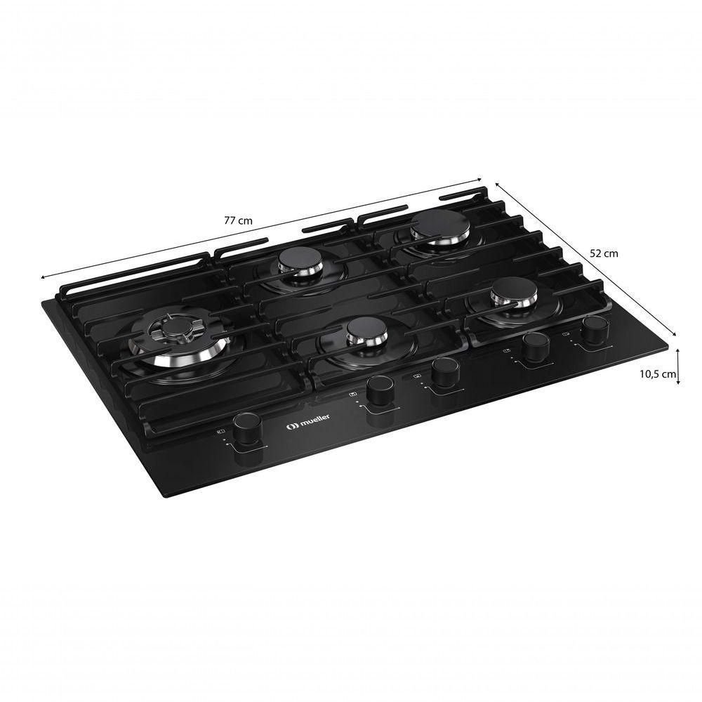 Fogão Cooktop 5 Bocas Tripla Chama Mcg5bm Grade Dupla Mesa de Vidro Mueller Preto Bivolt - 6