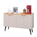 Ver imagem 1 de Aparador Buffet Cantinho Café 4 Portas Puxador Concha Prateleira Organizadora Retrô - Off/cinamomo