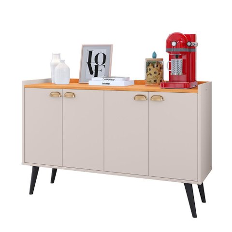 Aparador Buffet Cantinho Café 4 Portas Puxador Concha Prateleira Organizadora Retrô - Off/cinamomo