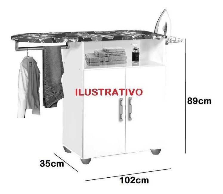 Tabua De Passar Roupa Md 02 Portas Branca Com Cabideiro PASSE BEM - 6