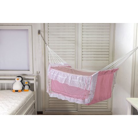 Rede de Dormir Berço infantil para Bebê Rosa Claro