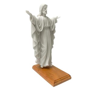 Escultura Jesus em Po de Marmore na Base em Madeira 28,5cm