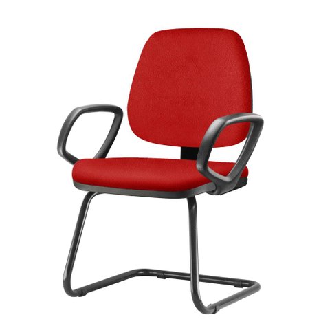 Cadeira Job com Bracos Fixos Assento Crepe Vermelho Base Fixa Preta - 54550