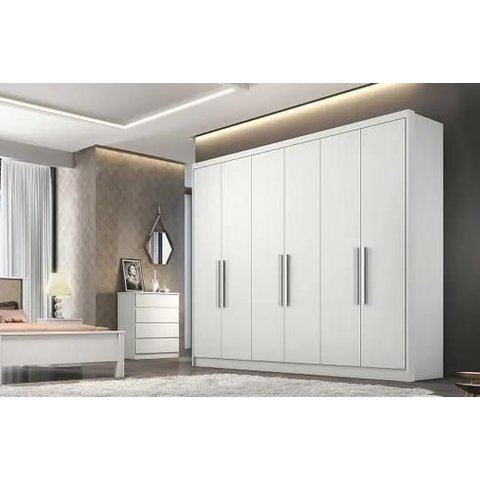 Guarda Roupa Solteiro 100% MDF 6 Portas 8 Gavetas 243cm Rizon Branco - Novo Horizonte