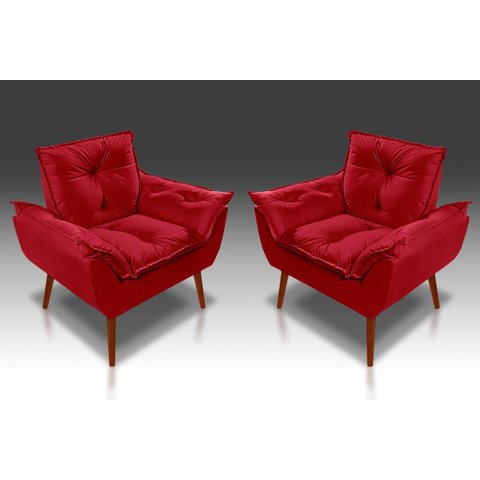 Kit 2 Poltrona Opala Dluxo Suede Vermelho- Rv Decora