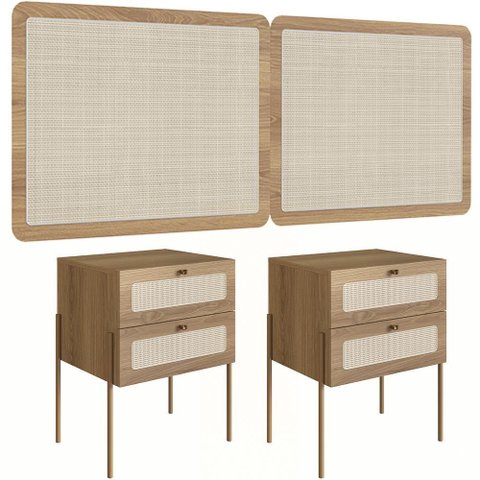 Cabeceira Casal Queen 160cm e 2 Mesas Laterais 2 Gavetas Industrial Indy A03 Hanover