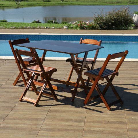 Kit 4 Conjuntos Dobráveis 120 X 70 com 4 Cadeiras Imbuia - Móveis Britz