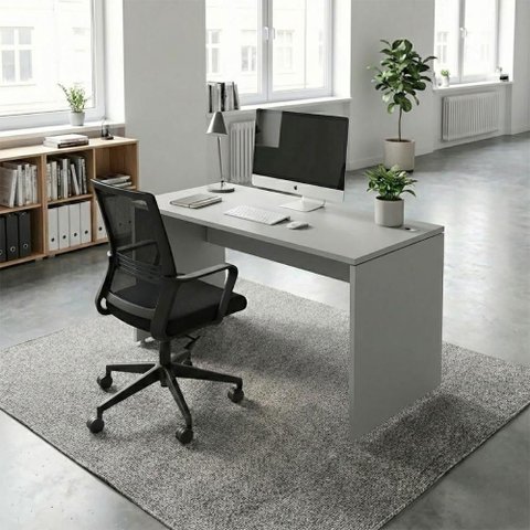 Mesa Escrivaninha Retangular F5 Office Co 100cm x 60cm Cinza Pé Painel Passa Cabos Computador