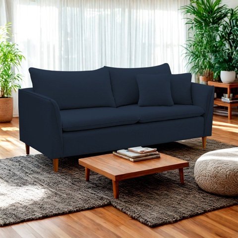 Sofá 2 Lugares Namoradeira 144cm Veludo Kassia Azul Marinho