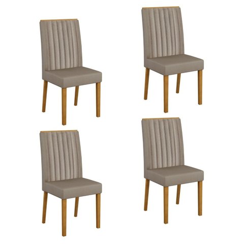Kit 4 Cadeiras para Sala de Jantar Pés em Madeira Maciça Mari Bege/Cinamomo/Veludo