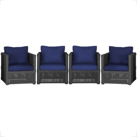4 Poltronas Madri Alumínio Corda Náutica Estofado 10 Trama Original