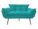 Ver imagem 2 de Namoradeira Decorativa Opala Suede Azul Tifany 2 Lugares Pés Madeira Ms Decor