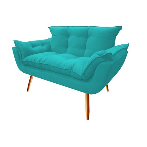 Namoradeira Decorativa Opala Suede Azul Tifany 2 Lugares Pés Madeira Ms Decor