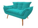 Ver imagem 1 de Namoradeira Decorativa Opala Suede Azul Tifany 2 Lugares Pés Madeira Ms Decor