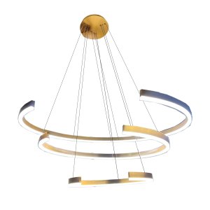 Lustre Luminaria Arco 3 Aneis Pendente Led Perfil Dourado Ambiente Sala de Jantar Restaurante Casa S