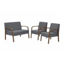 Ver imagem 1 de Conjunto Luna 1 Poltrona 2 Lugares e 2 Poltronas de 1 Lugar Braço Madeira D Salla Suede Grafite
