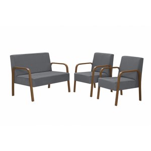 Conjunto Luna 1 Poltrona 2 Lugares e 2 Poltronas de 1 Lugar Braço Madeira D Salla Suede Grafite