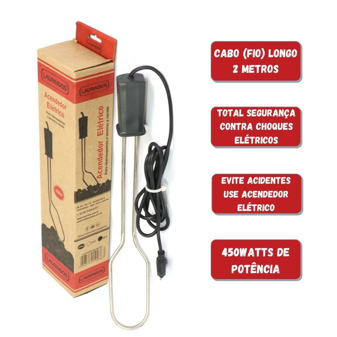 Acendedor Elétrico 220V Churrasqueira Carvão Lareira Fio 2M - 2