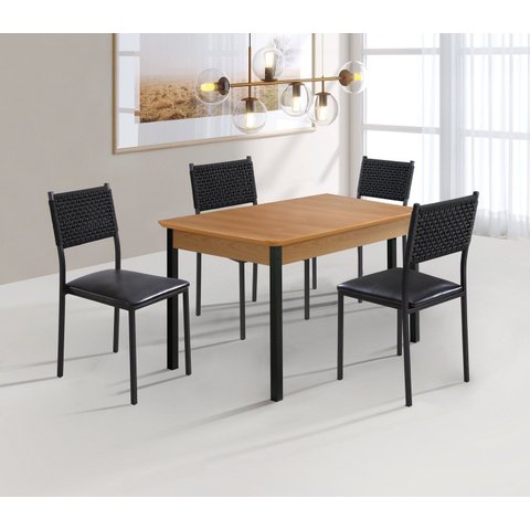Cojunto Sala de Jantar Bali 1200x900 c/4 Cad. 3500 - Courino Preto/Náutica Tampo BP Proa Yescasa