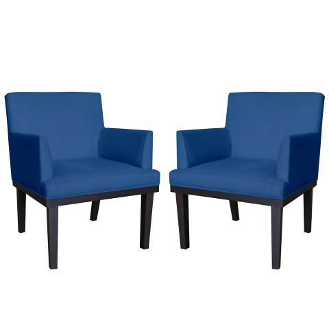 Kit 2 Poltronas Decorativa Vitória Suede Azul Marinho Pés Madeira Mz Decor