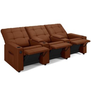 Poltrona do Papai Reclinável Cinema 3 Lugares Manual Baú Usb Haifa F05 Veludo Terracota - Lyam
