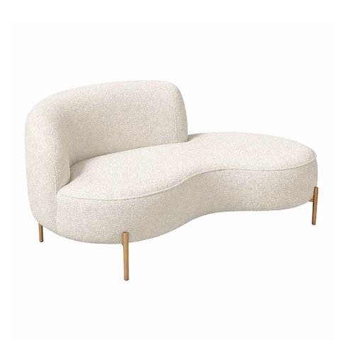 Sofá Curvo Billini 3 Lugares 230cm Braço Dir. Pés Ouro Bouclé Off White - Sallar Home