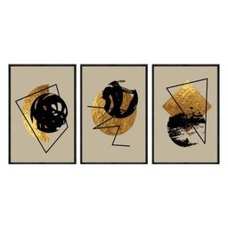 Kit 03 Quadros Decorativos - Formas Geometricas Preto e Dourado Abg038 - Canvas 60x80cm - 2